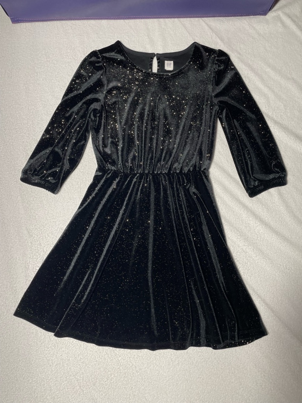 GAP Girls Black Glitter Velvet Fit-and-Flare Dress